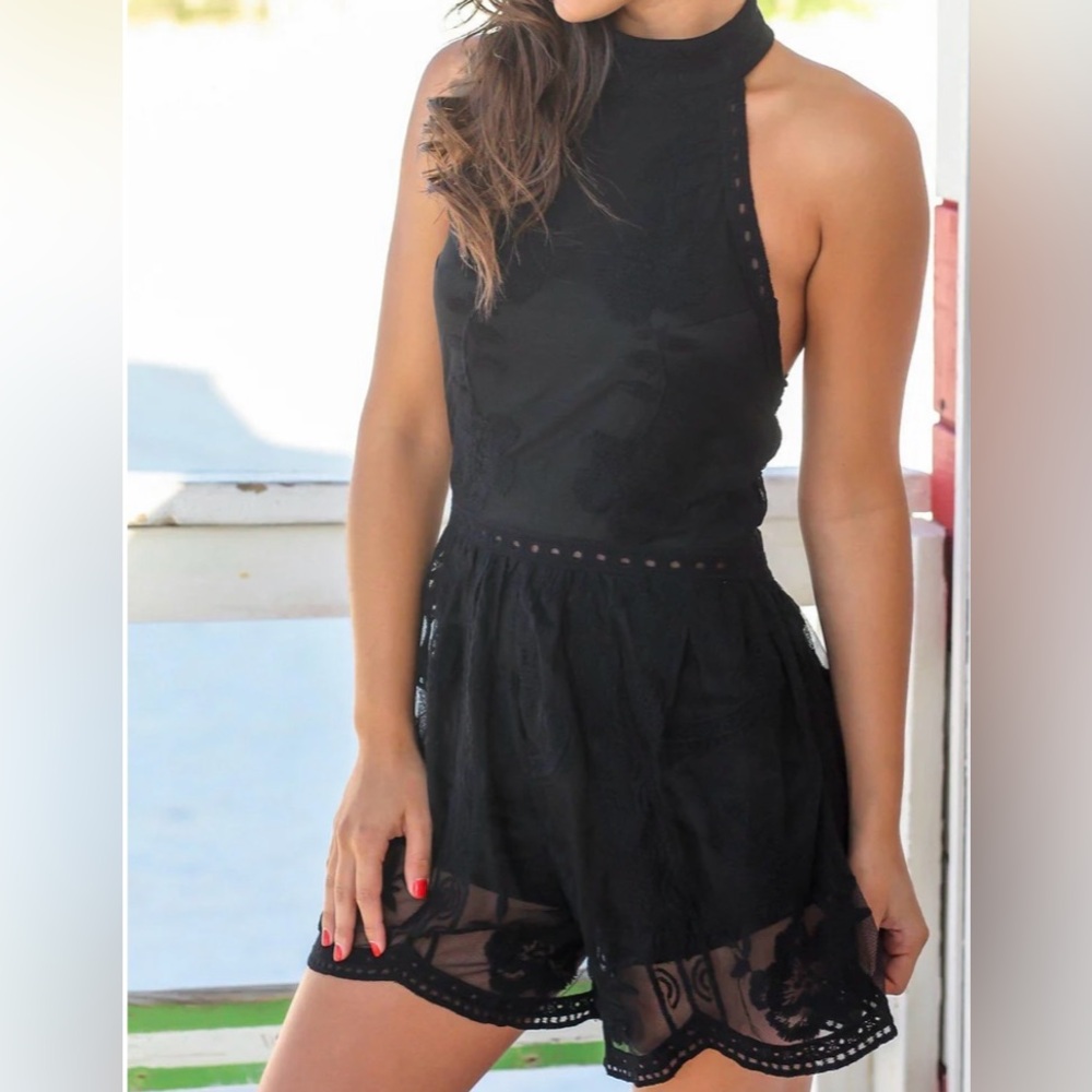 She + Sky Lace Halter Romper